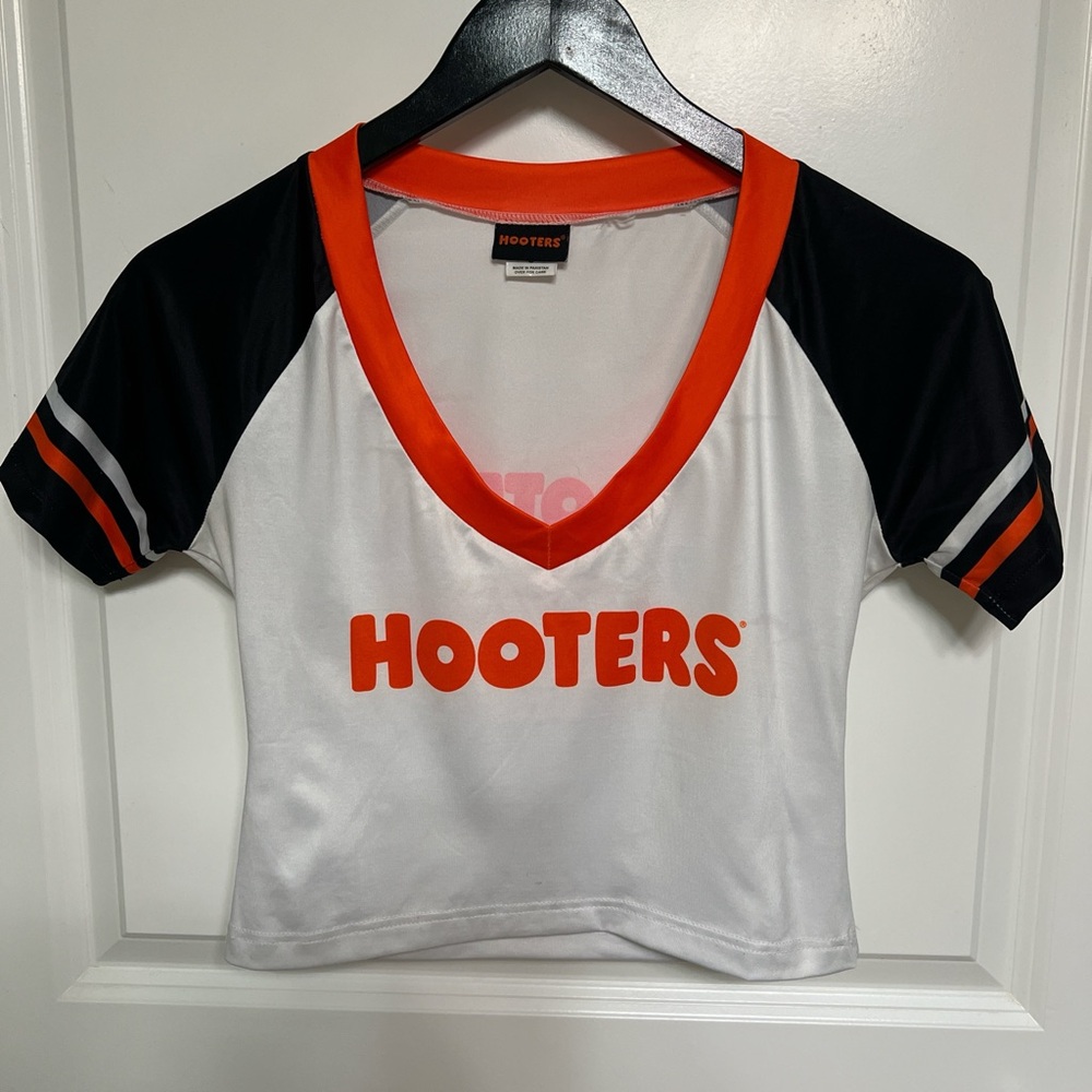 Hooters' White and Orange V-Neck Top size Small
